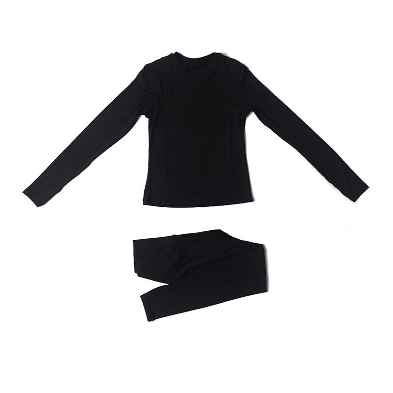Women Pilates Long Sleeve Gym Shirt Set-Black