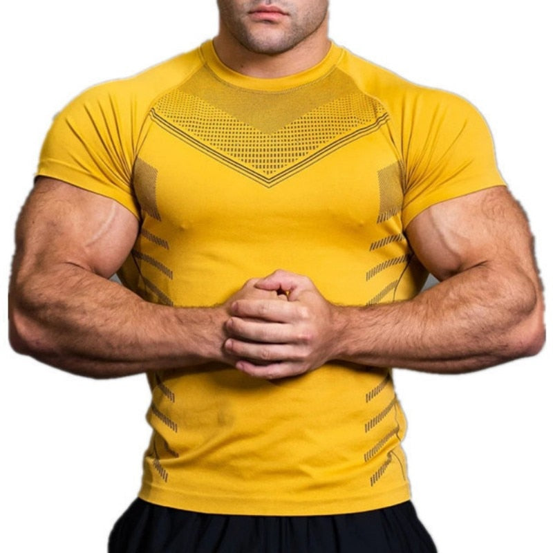 Men Quick Dry Gym tights T Shirt Yellow