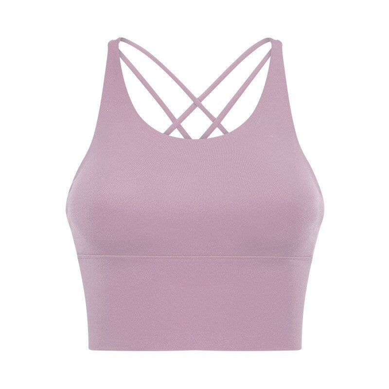 Thin Straps Crossover Women Yoga Bra Greyish purple