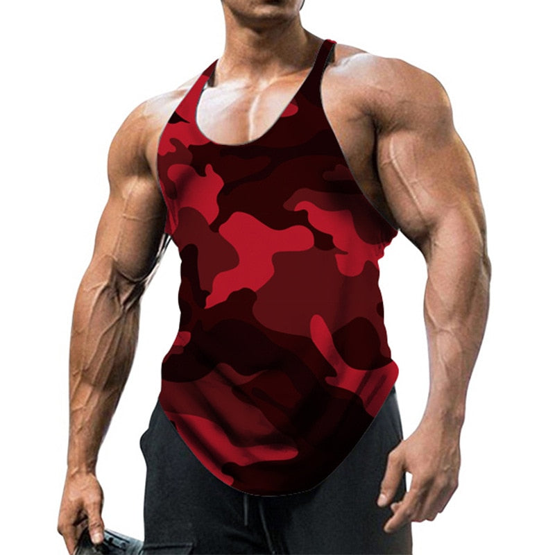 Camouflage Summer Fitness Tank Top Red