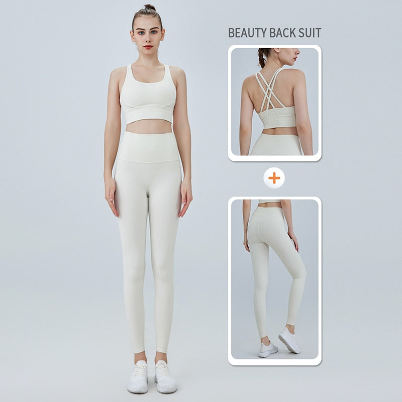 Women Naked feeling Gym Leggings Two-Piece-White