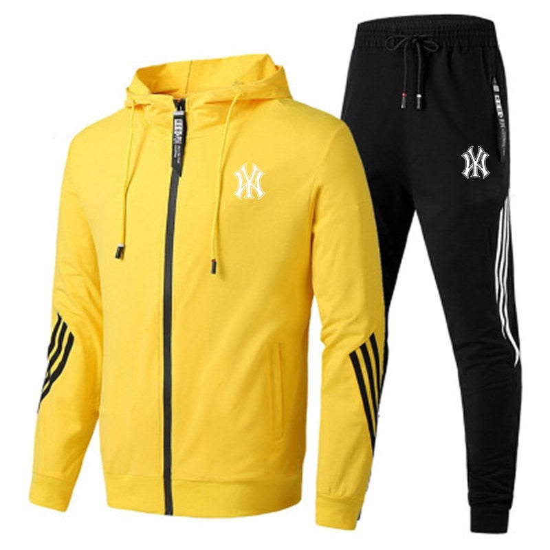 Men Zipper Cardigan Jacket+Sweatpants Yellow-Black China