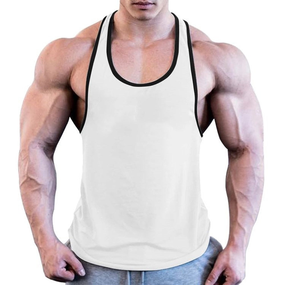 Men Gym Singlet Stringer Muscle Tank Tops white black
