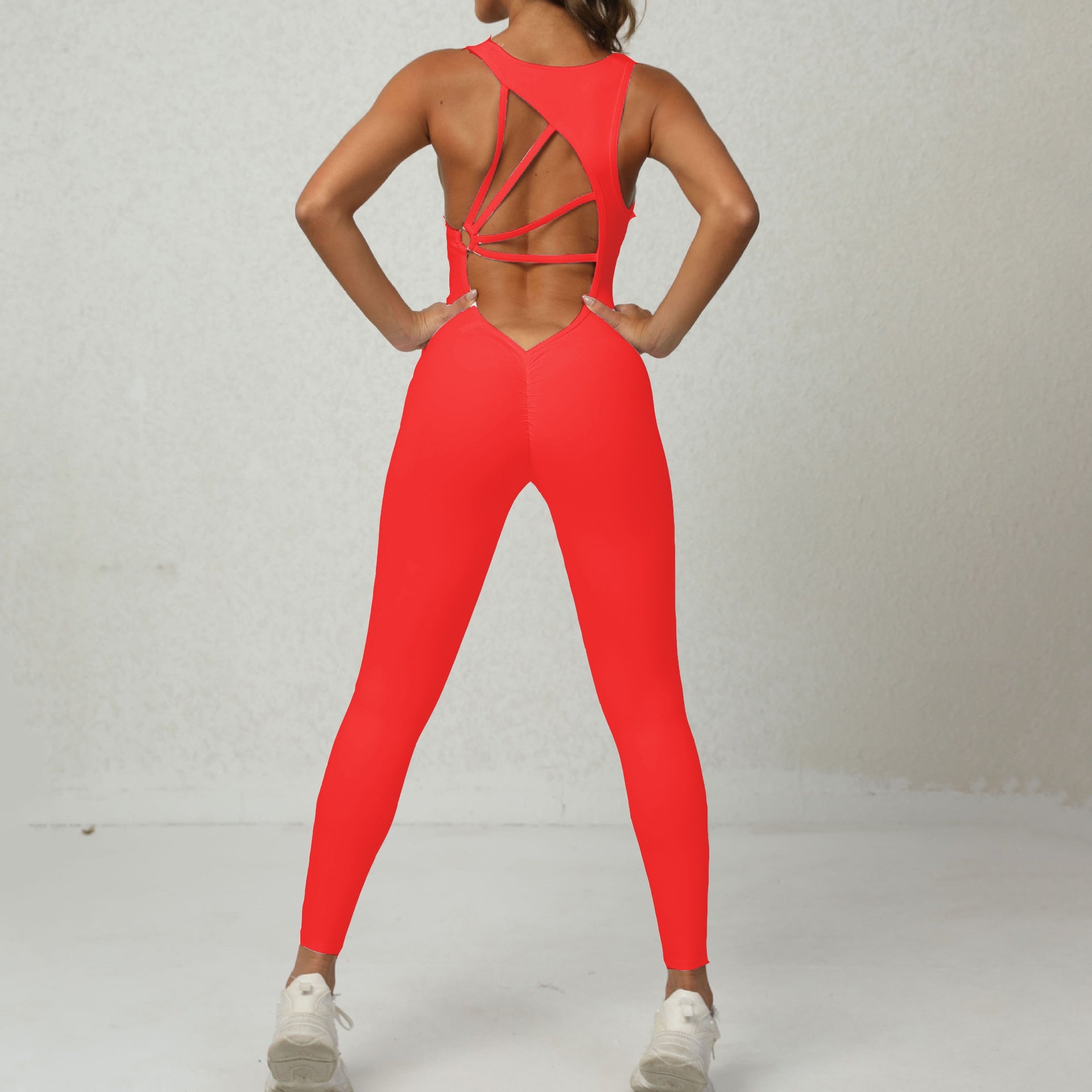 Thick Pad Fitness Wear Jumpsuit red pt set