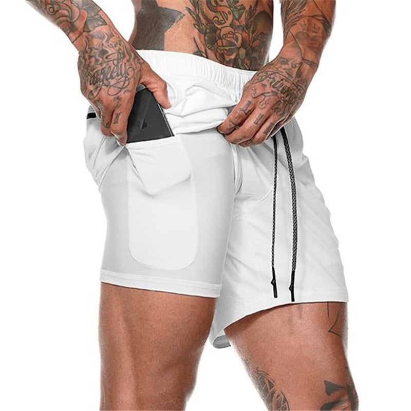 Men Double-deck Running Shorts White