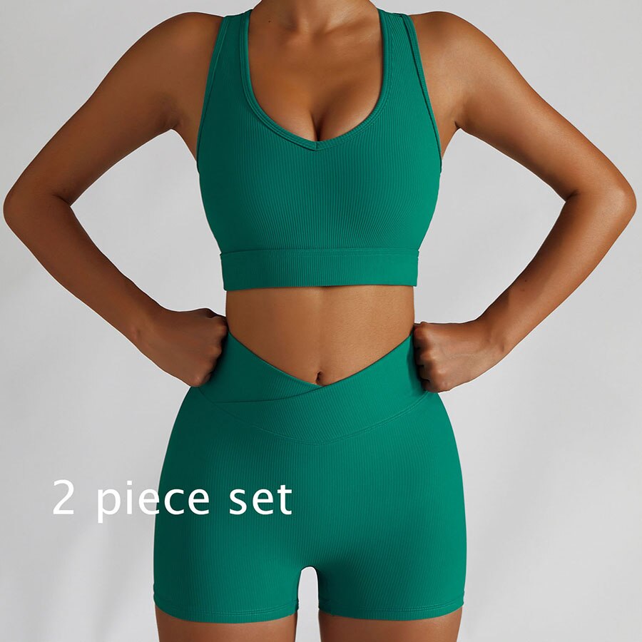 Women 2 Piece Gym Long Sleeve Jacket green 2-piece set 3