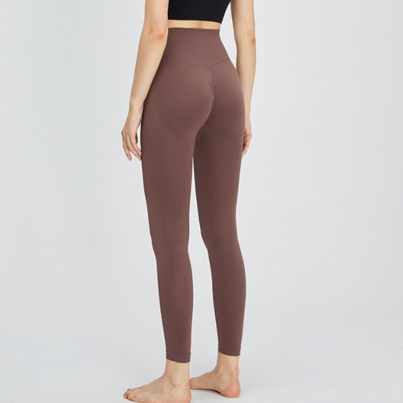 Women Autumn Seamless Yoga Pant Reddish brown