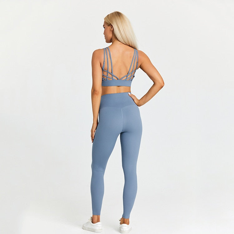 Cute Active Wear Gym Yoga Set Slate Blue