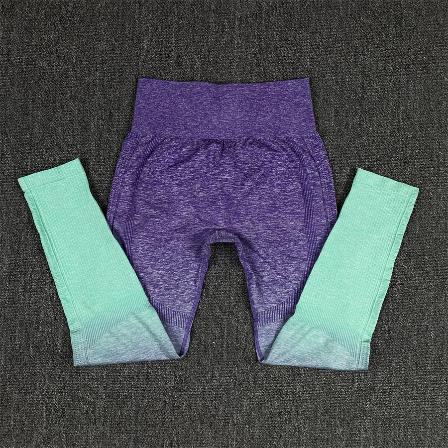 Seamless Women Crop Top Yoga Set Purple Pants 1Pcs