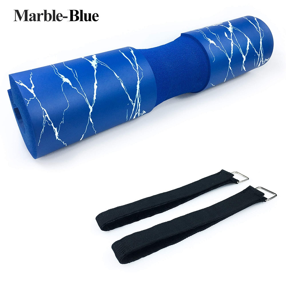 Gym Weightlifting Barbell Pad Marble-Blue-Straps