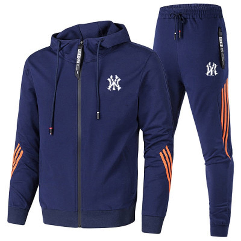 Men Zipper Cardigan Jacket+Sweatpants navy blue China