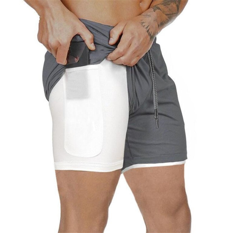 Men Double-deck Running Shorts Gray