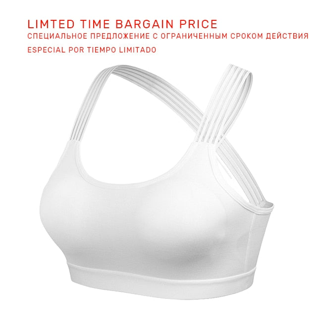 Cross Back Padded Sports Bras White-2 One Size