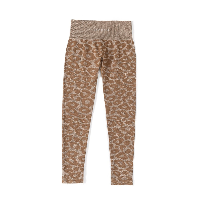 Women Zebra Pattern Seamless Leggings Pants Mocha