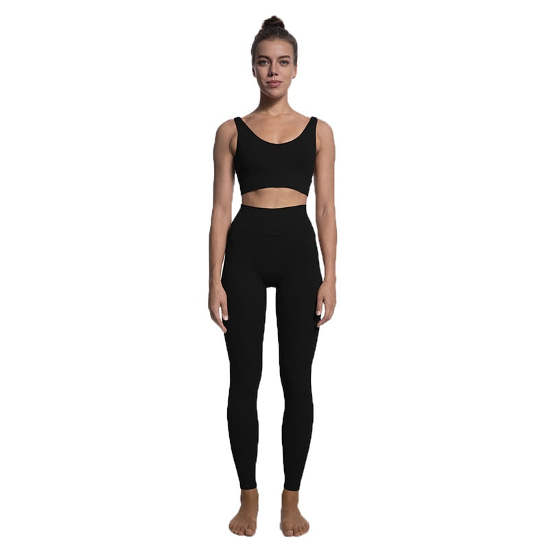 Woman Gym Workout 2 Piece Suit Black