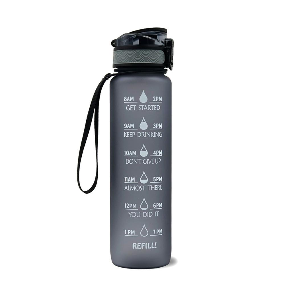 1L Sports Water Bottle with Straw Black