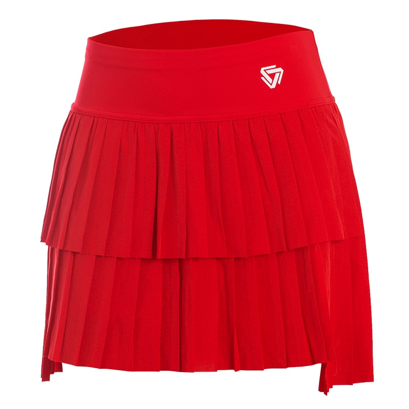 Women Double Layer Pleated Gym Skirt NSRF2206906 RED