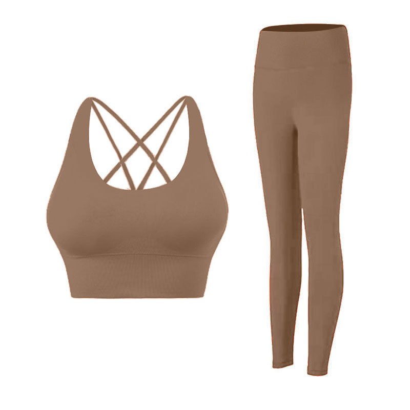 Women Two Piece Gym Yoga Suit Set Cocoa