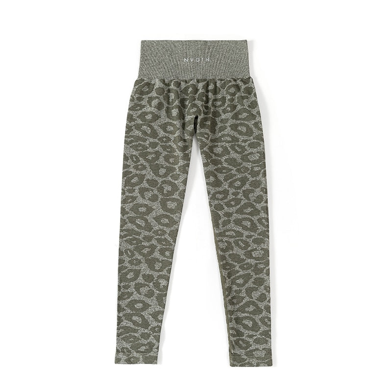 Women Zebra Pattern Seamless Leggings Pants Khaki green