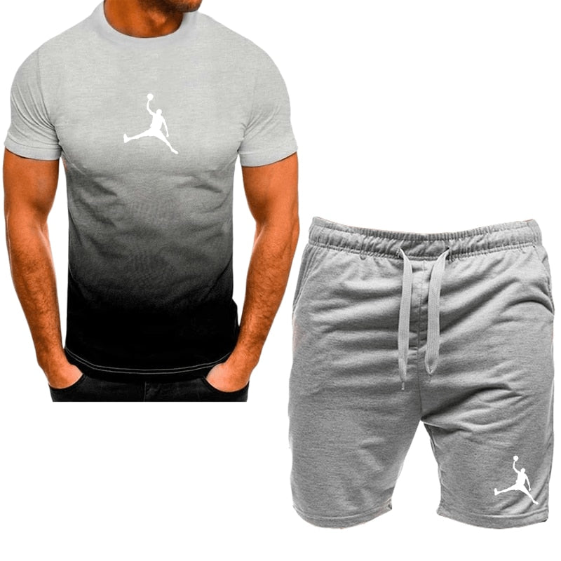 Men Cotton Short Sleeve T-shirt Set light gray-B