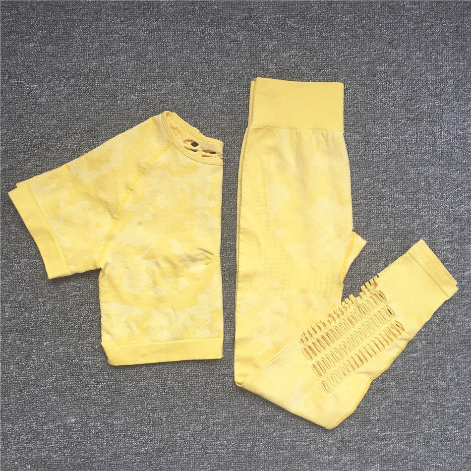 Women Gym Workout Suits yellow svtop pt set