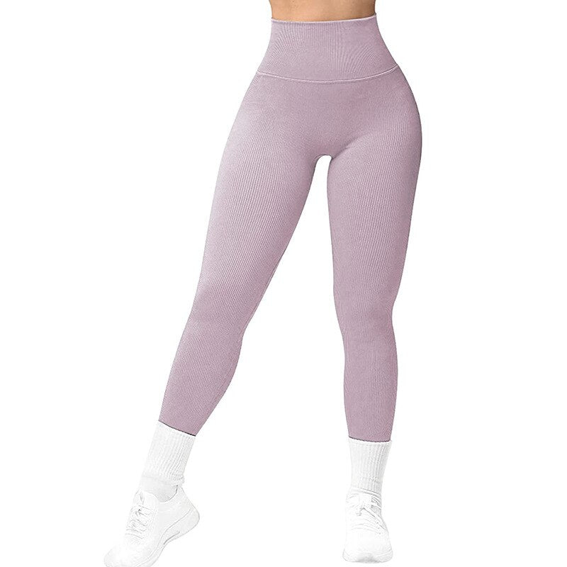 Sport Women Ribbed Yoga Pants Pink