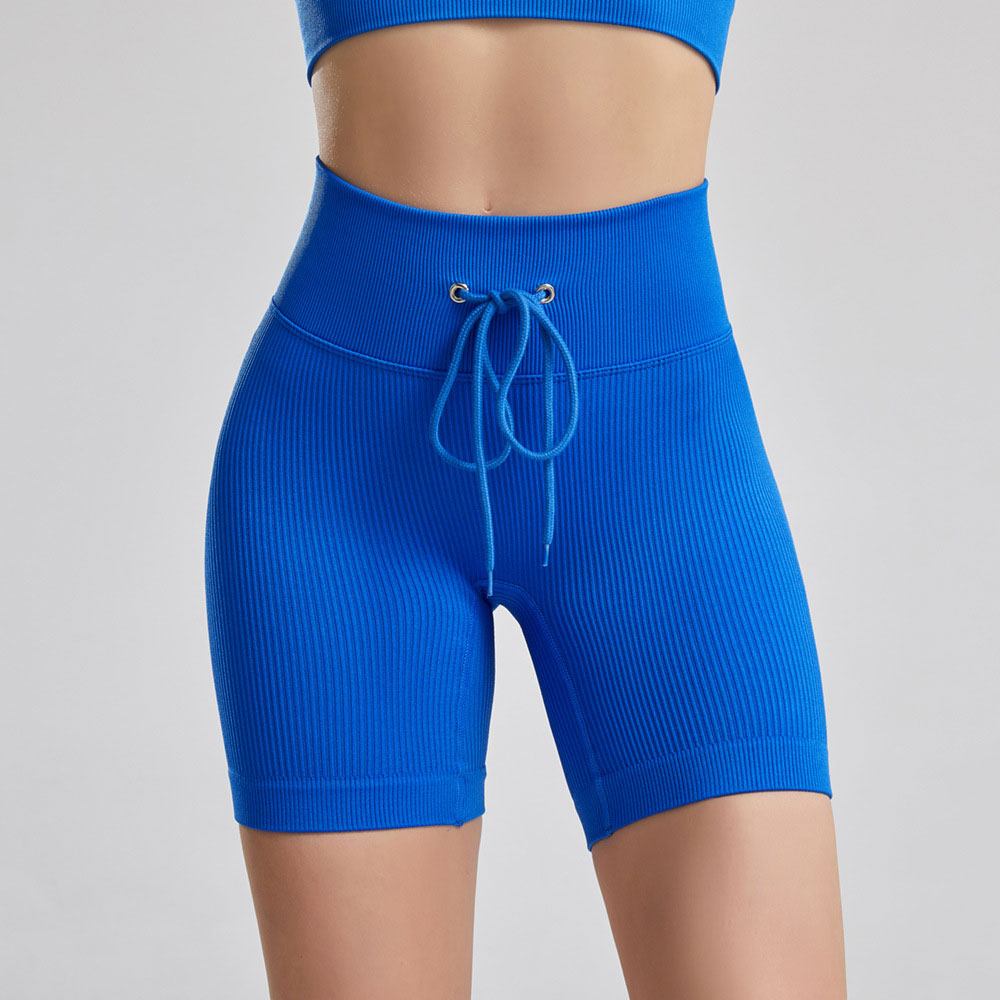 Women Seamless Push Up Ribbed Pants Blueshorts