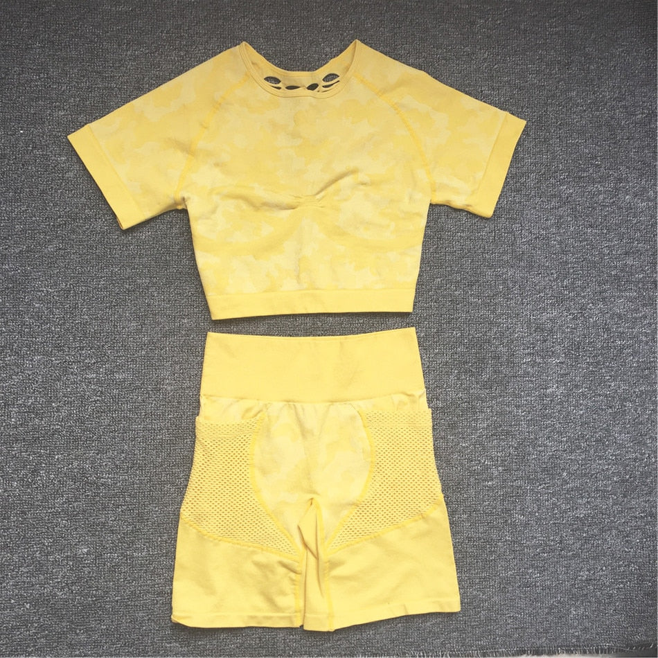 Women Gym Workout Suits yellow svtop st set