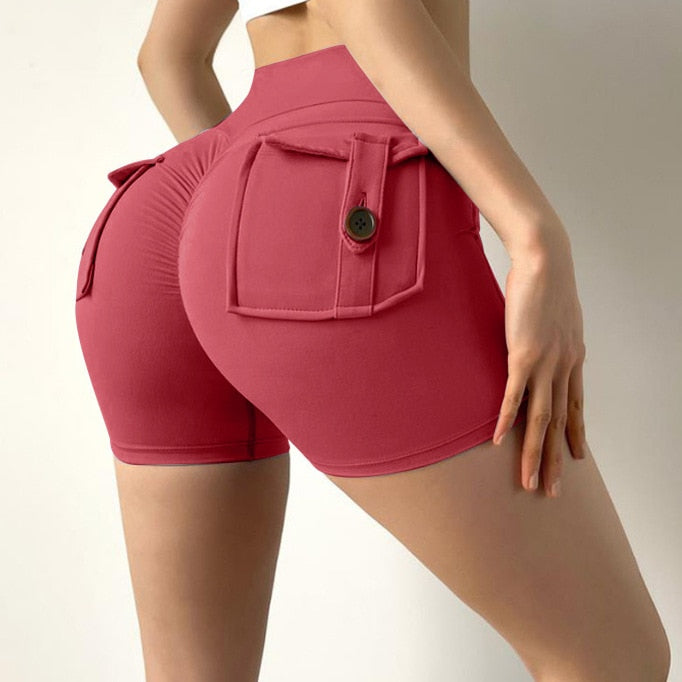Women Gym Cargo Shorts Red