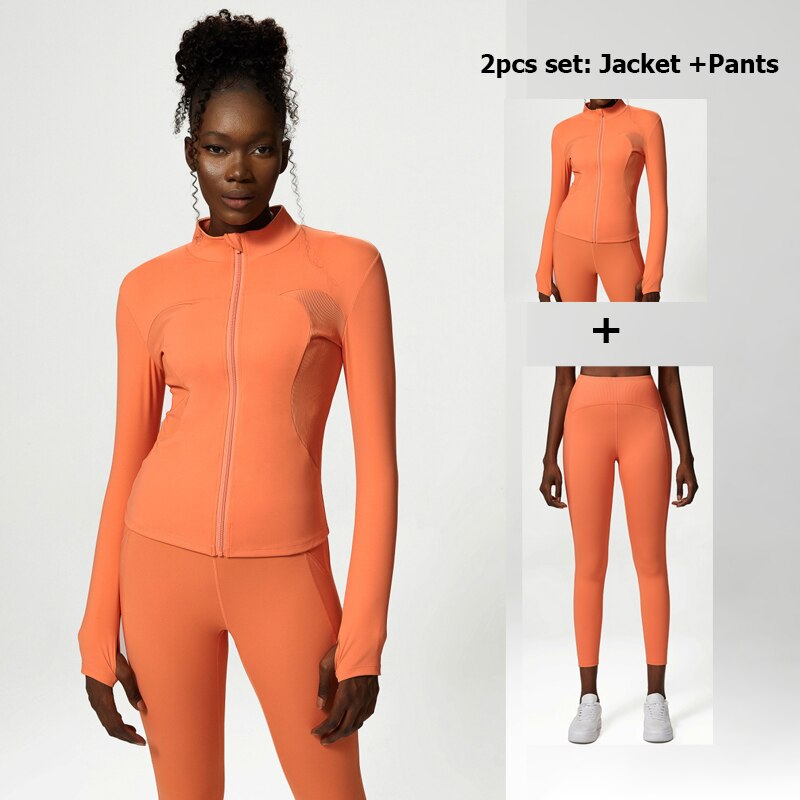 Women Solid Color Stretch Athletic Suit B-Orange