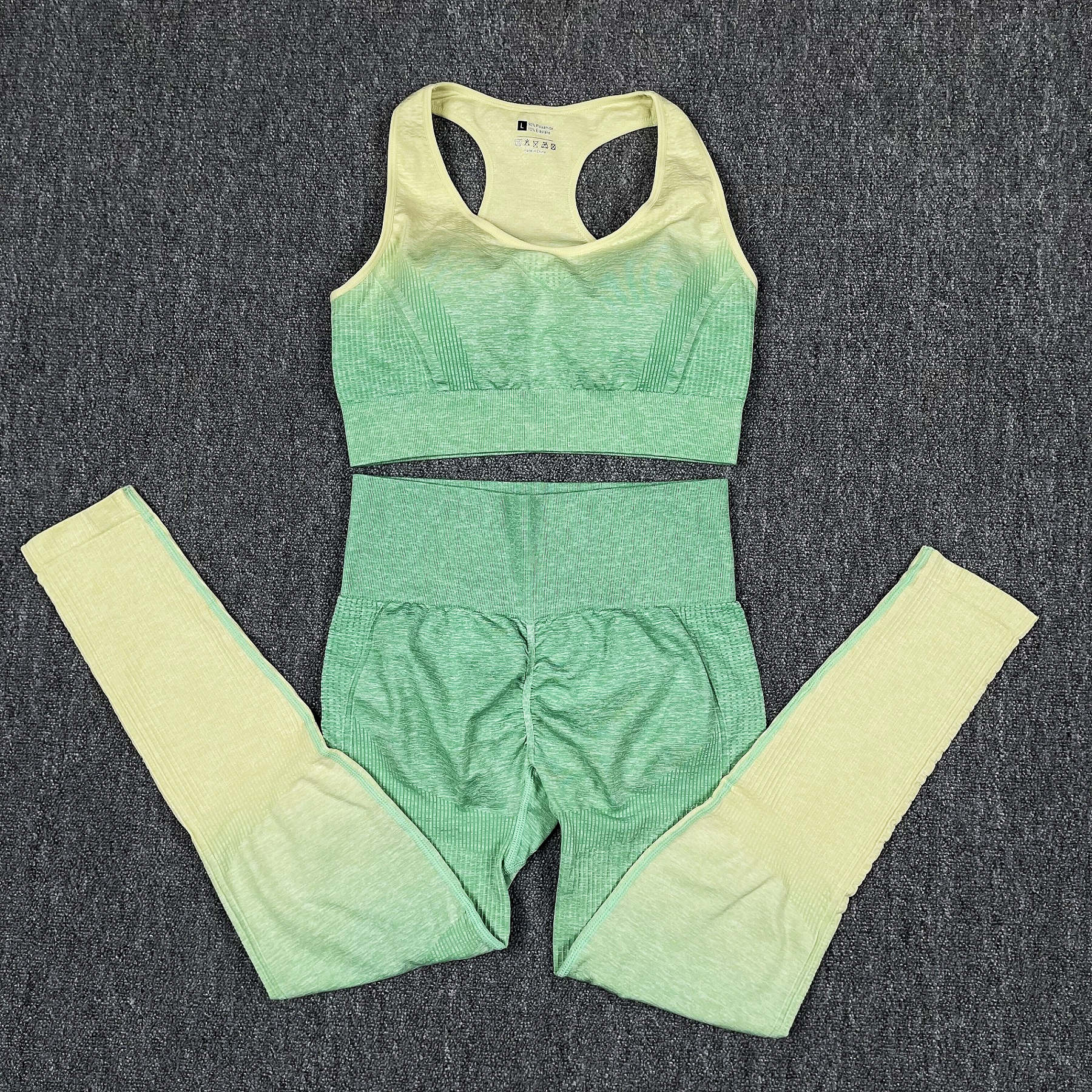 Seamless Women Crop Top Yoga Set Green Bra Pants