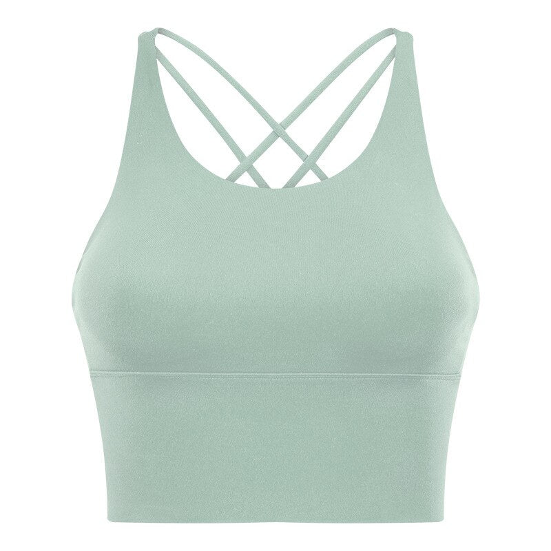 Thin Straps Crossover Women Yoga Bra Light green