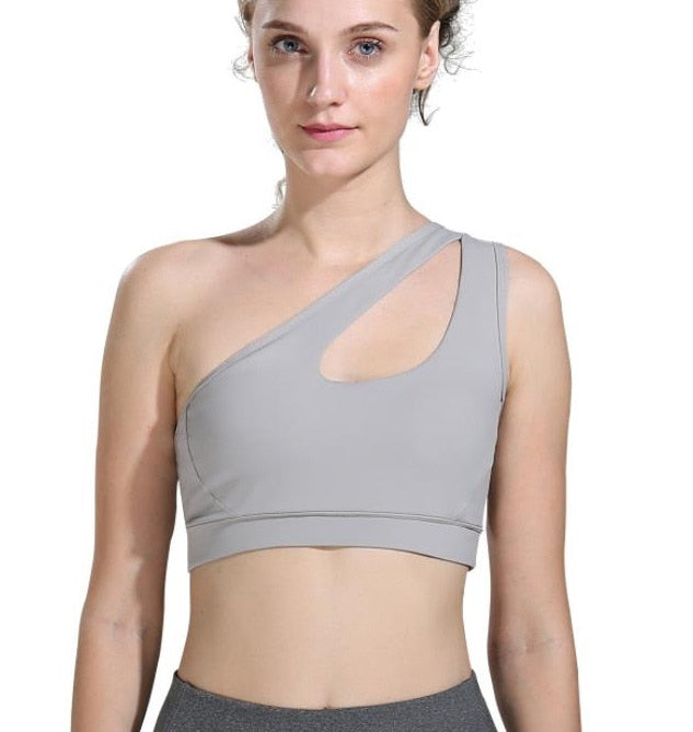 Sexy One Shoulder Yoga Bras Light Grey