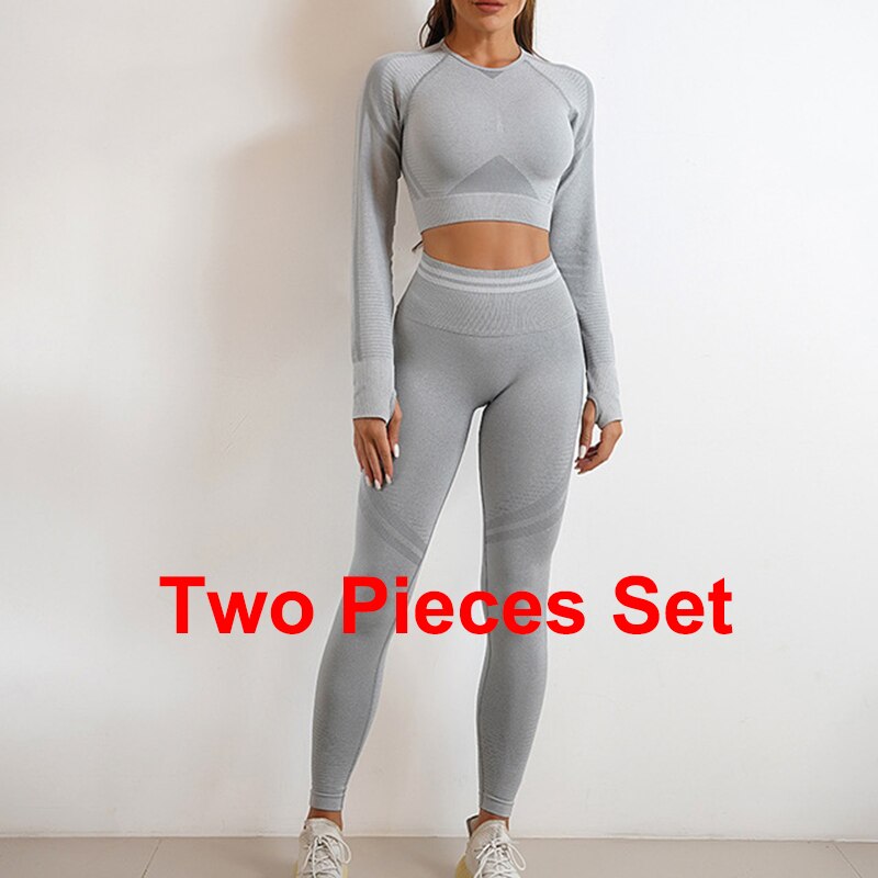 High Waist Seamless Yoga Sets grey leggings set