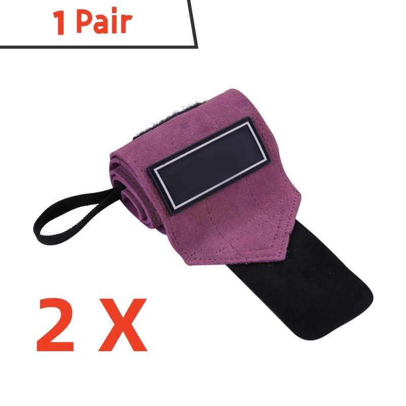 1 Pair Leather Weightlifting Wrist Wraps Purple