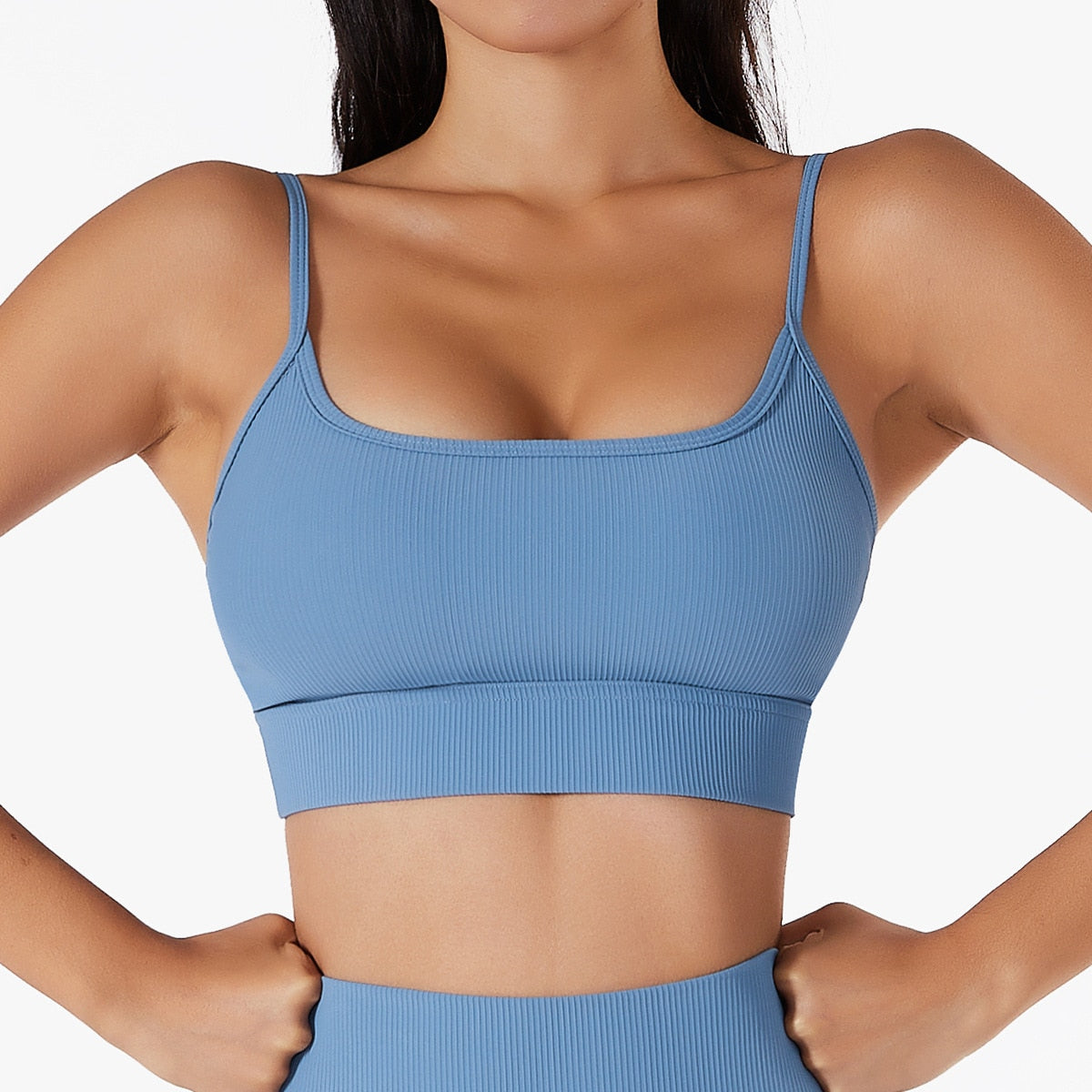 Seamless Women Yoga Sets Blue Bra B 1pc