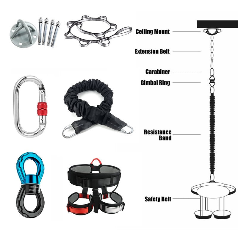 Bungee Dance Flying Suspension Rope Full set Black