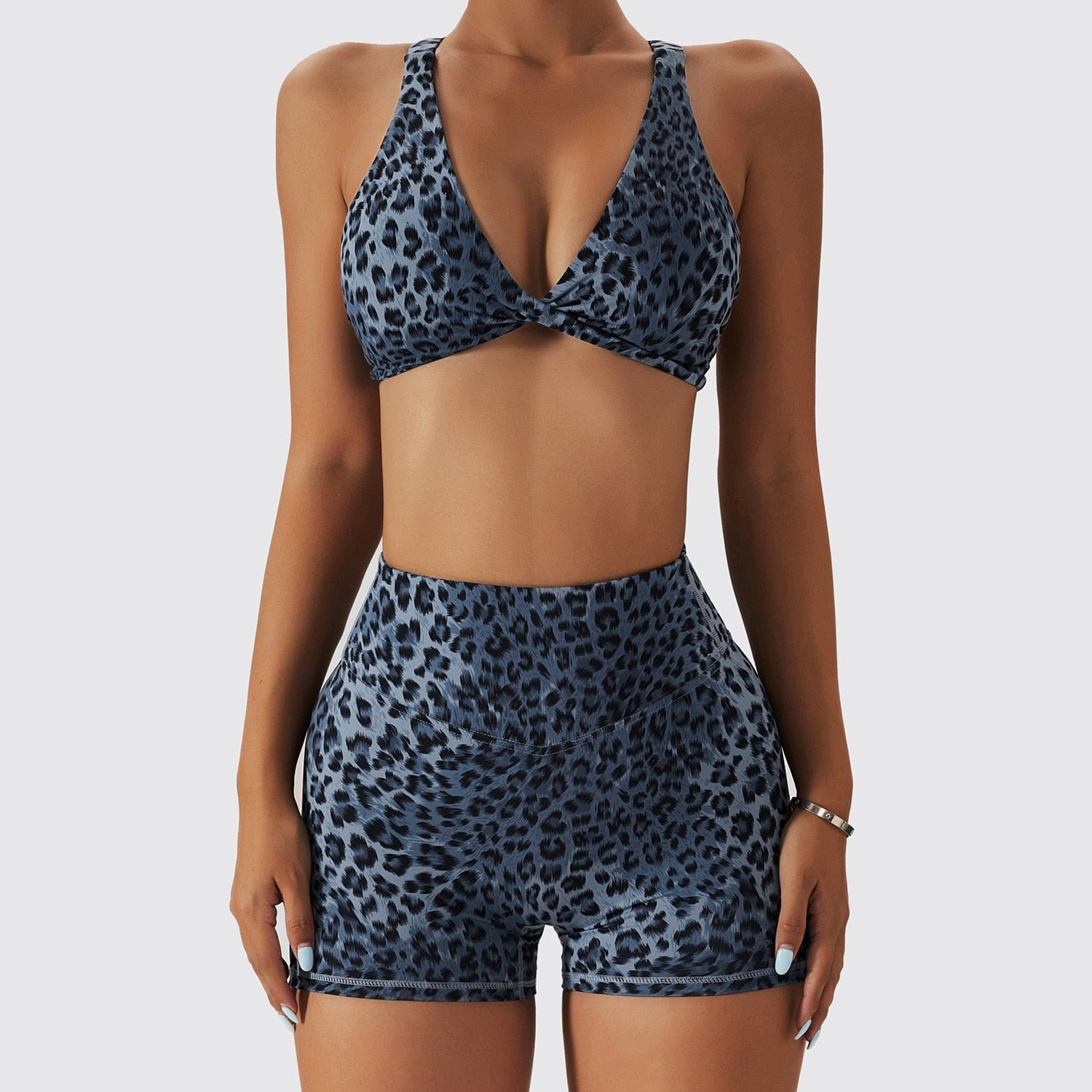 Women Leopard Print Sports Suit Dark blue suit - 2