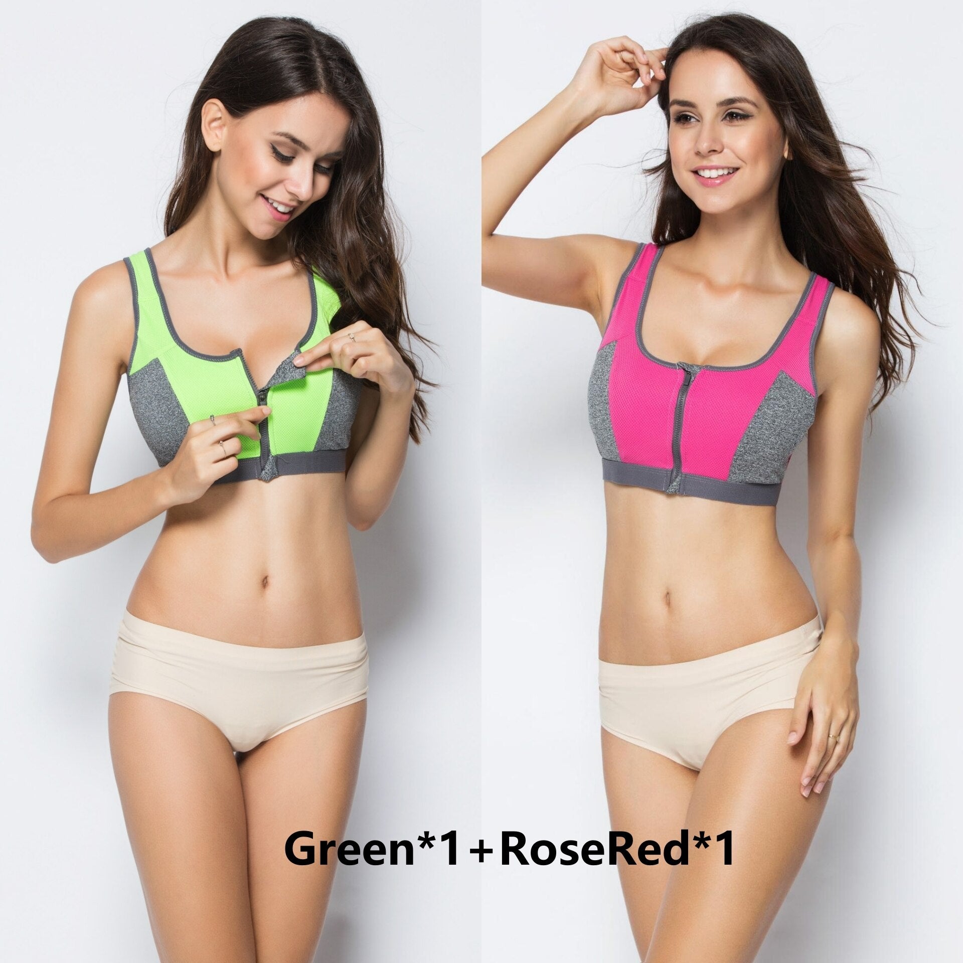 Women High Impact Sports Bras Green1 RoseRed1