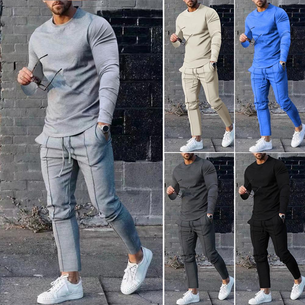 Men Casual Solid Sports Long Sleeved Set