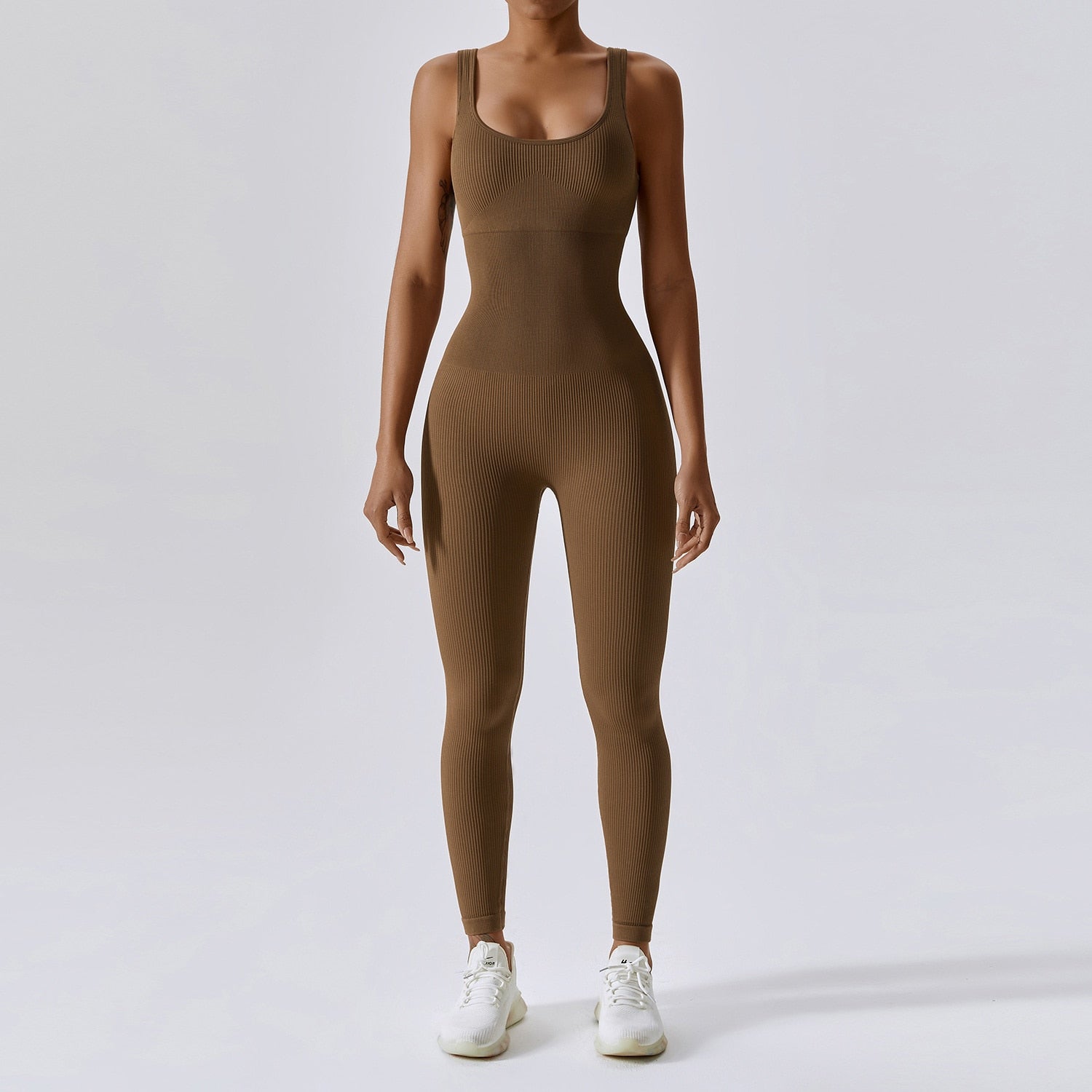 Women Seamless One-piece Jumpsuit Brown