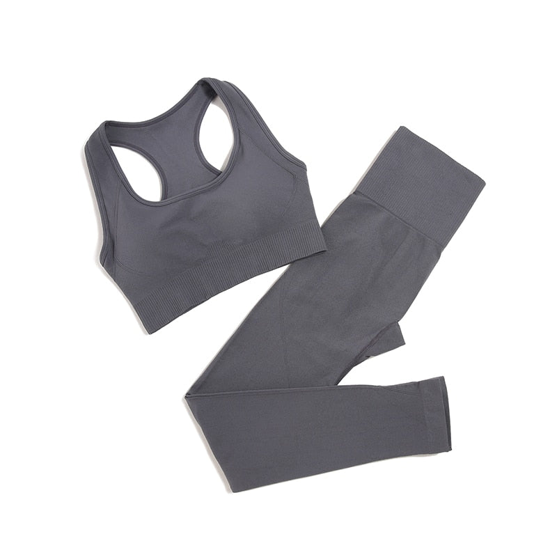 Women Seamless Yoga Set BraPantsDarkGray