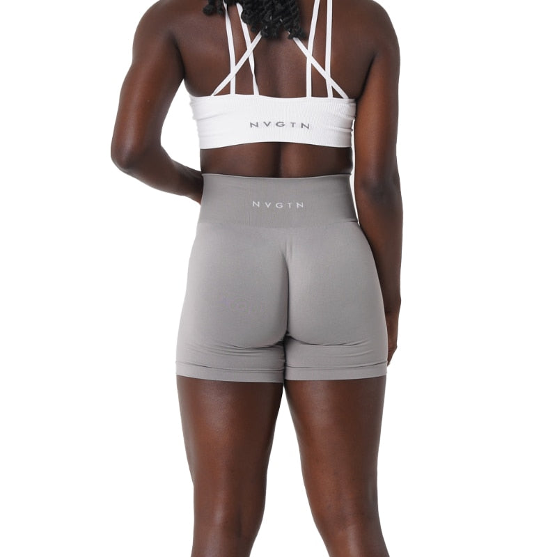 Women Solid Spandex Seamless Shorts Light Grey