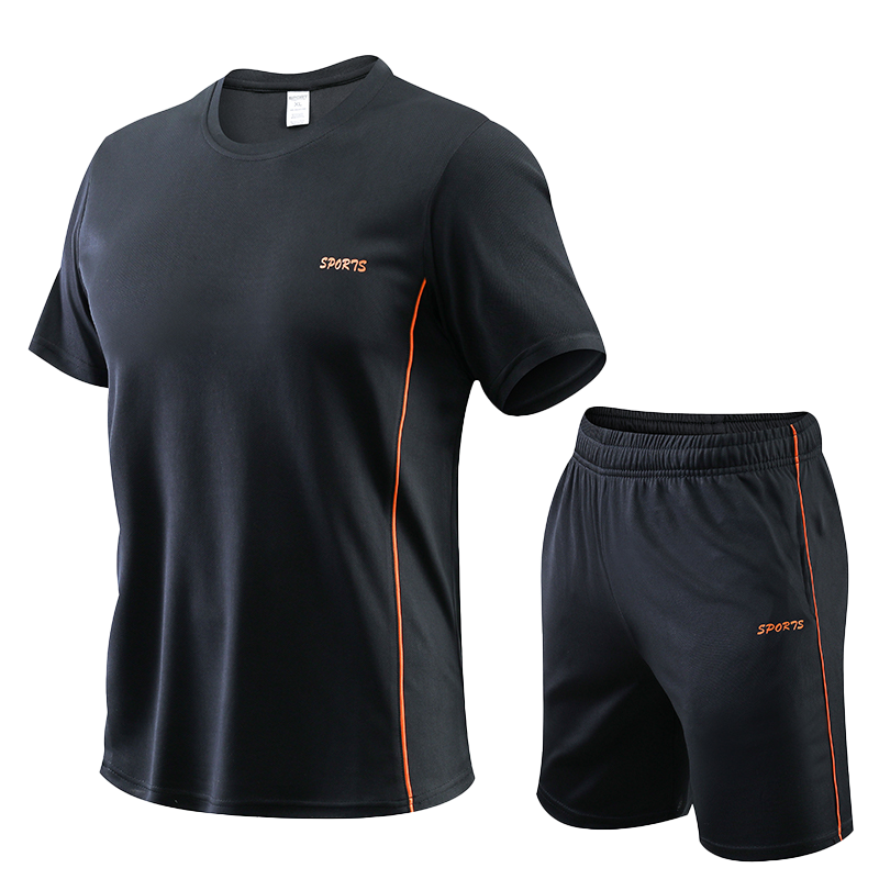 Men Sports T-shirt Shorts Set Black