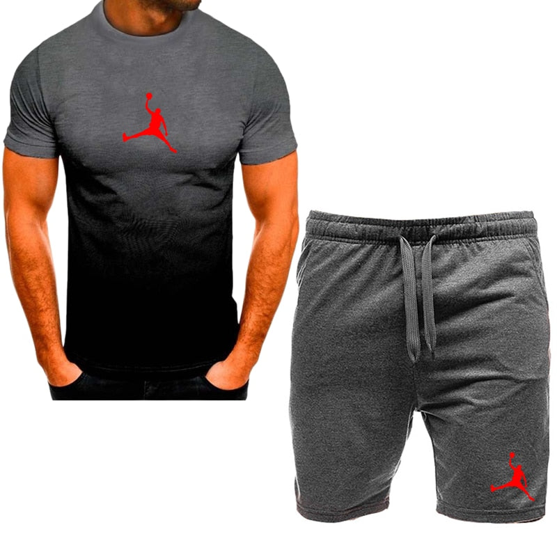 Men Cotton Short Sleeve T-shirt Set dark grey-F