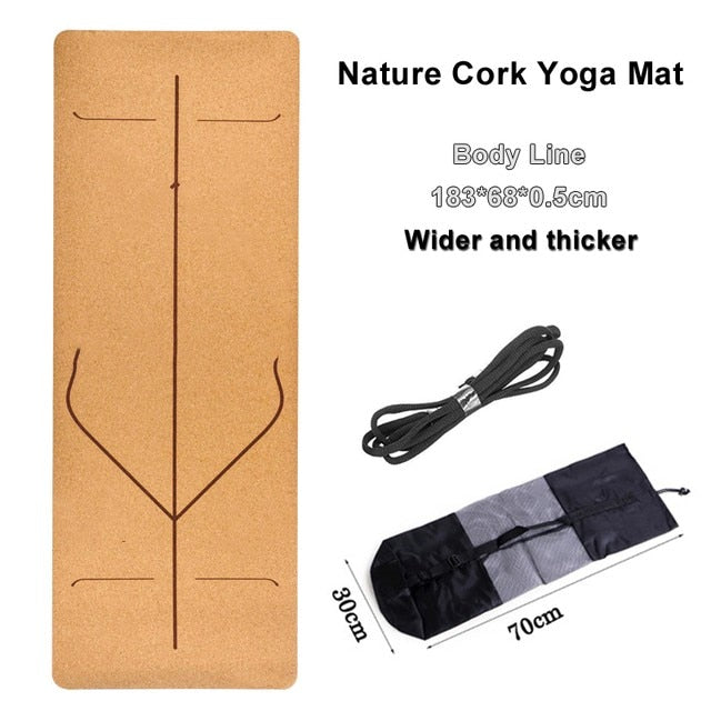 TPE Non-slip Natural Cork Yoga Mat Line with bag