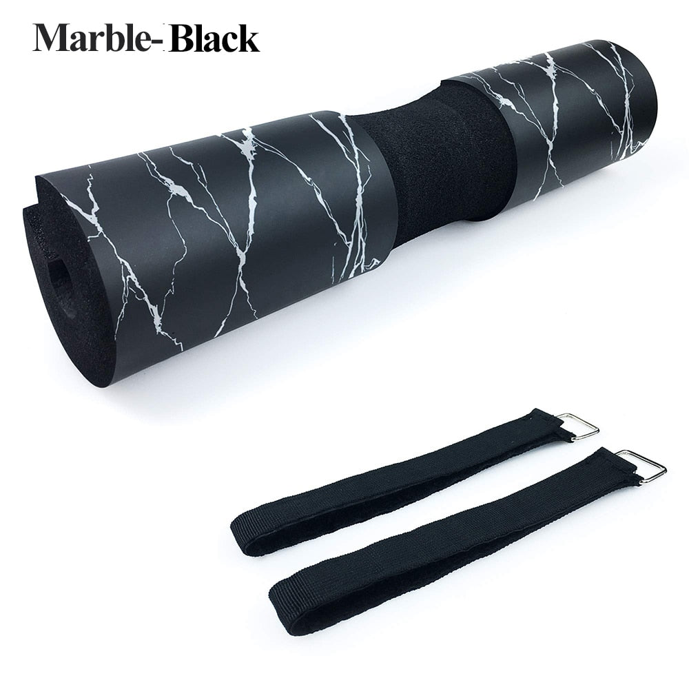 Gym Weightlifting Barbell Pad Marble-Black-Straps