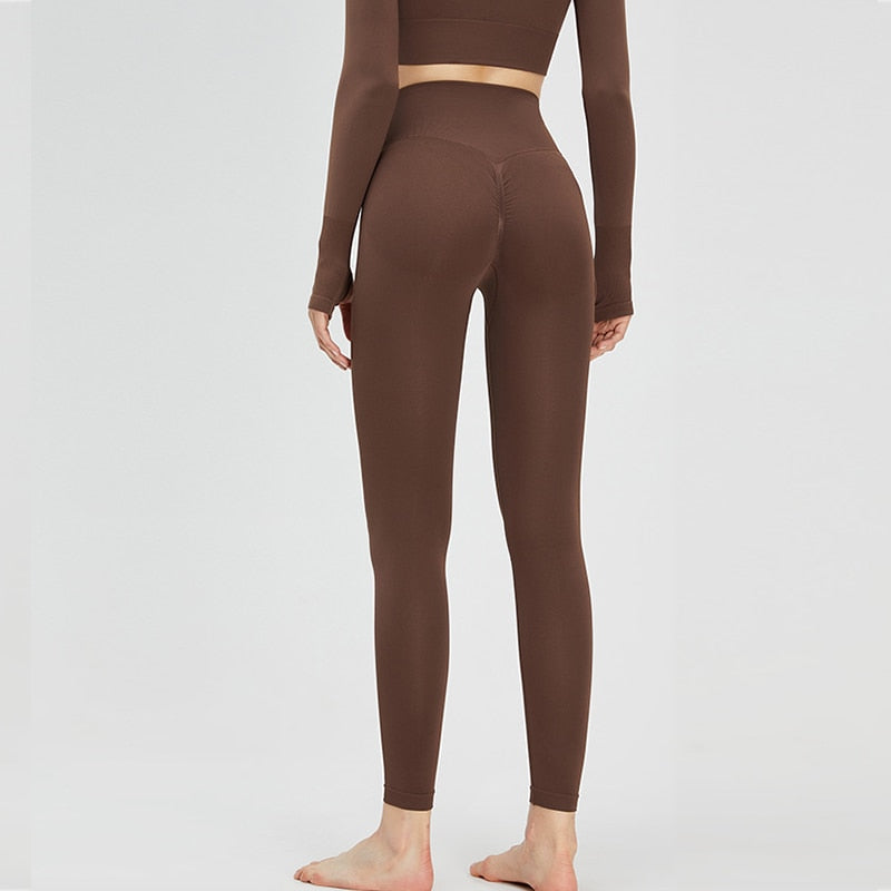 Women Autumn Seamless Yoga Pant Dark brown