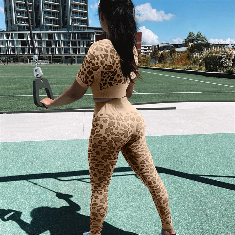 Women Leopard Print Sport Gym Sets