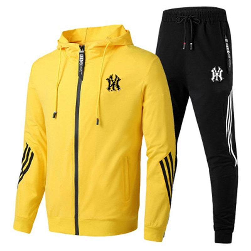 Men Zipper Cardigan Jacket+Sweatpants Yellow-Black 1 China